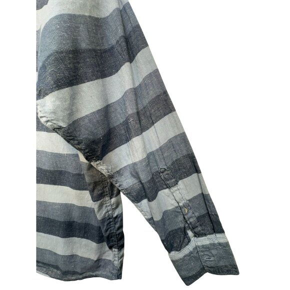 Bob Timberlake Mens  Striped Linen Blend Long Sleeve Polo Shirt XL Blue & Gray - Picture 9 of 11